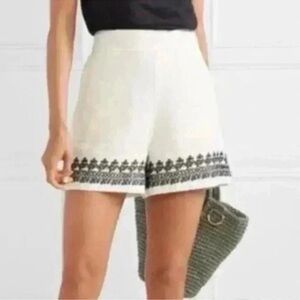J. Crew Cream with Navy embroidery linen high waisted shorts size 2